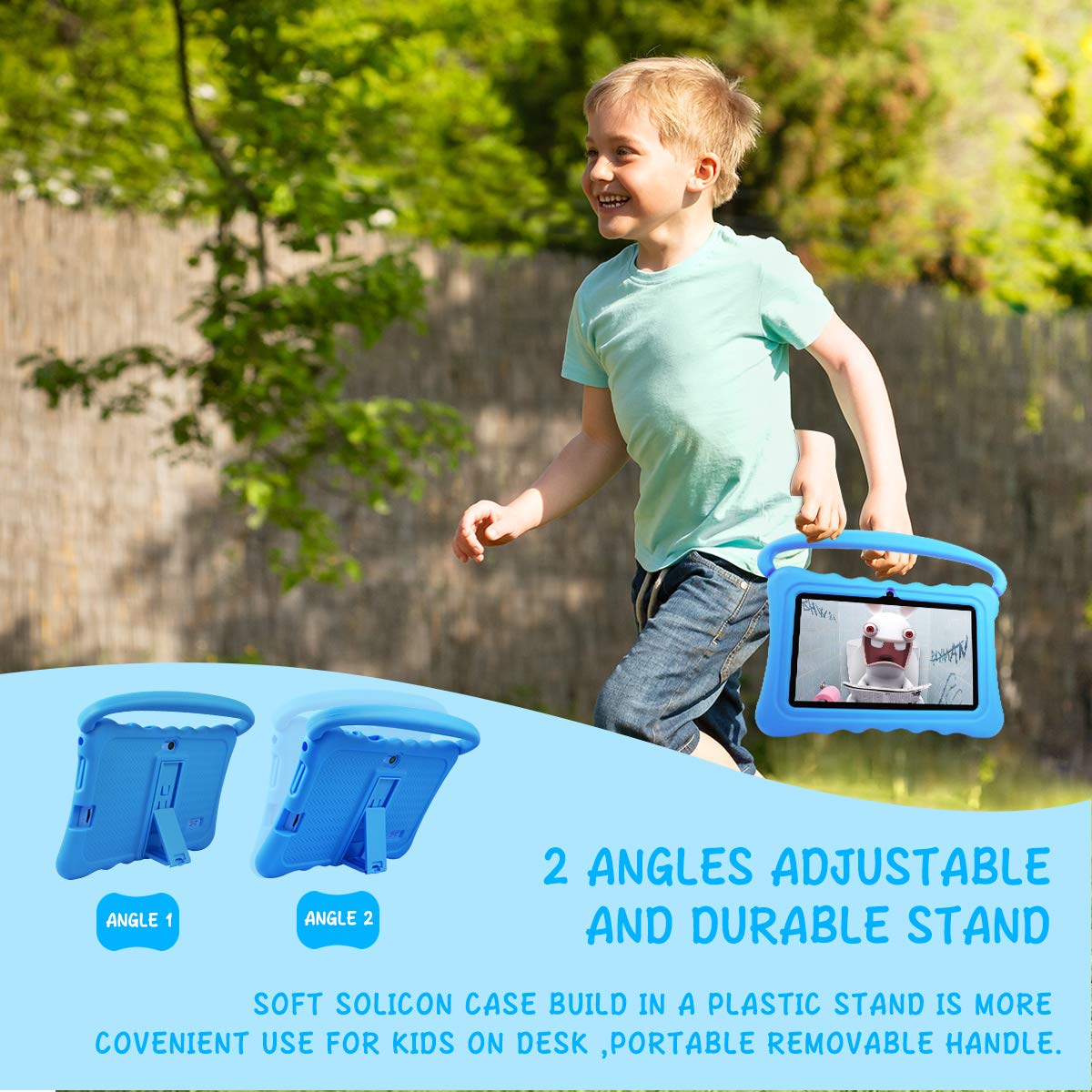 Tablettes-pour-Enfants-avec-cran-Full-HD-Android-81-OS-7-Pouces-Full-HD-pour-Enfants-1-Go-de-RAM-16-Go-de-Stockage-Tablette-Wi-FI-Quad-Core-13Hz-Wi-FI-avec-botier-Tout-Neuf-Soft-Shock-Kid