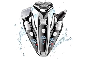 Hatteker Mens Electric Shaver Razor Beard Trimmer Rotary Shaver for Men Cordless Sideburn Nose Trimmer Wet Dry Shaver Waterproof USB Rechargeable Classic Black 3 in 1