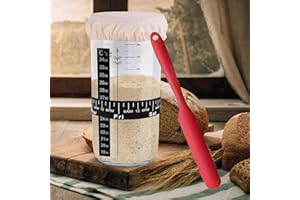 ZHCIHO Sourdough Bread Starter Kit with Jar, 730ml Glass Sourdough Starter Jar with Dough Scraper,Date Marked Feeding Band,Thermometer,Sewn Cloth Cover and Metal Lid for Baking