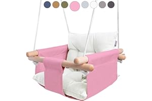 CaTeam - Balançoire pour bébé en Toile, balançoire Suspendue en Bois avec Ceinture de sécurité, Chaise hamac Durable pour bébé, balançoire extérieure et intérieure pour Enfants, Rose