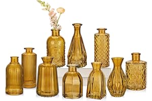 ‎OAIRSE Set of 10 Small Vases, Small Glass Vases, Vintage Decorative Vases Set, Flower Decoration for Table Decoration, Centrepieces, Wedding Decorations, Flowers Decoration, Living Room, Bathroom, Mother's
