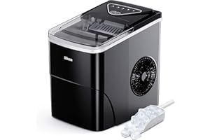 Silonn Ice Cube Machine, 9 Cubes in 6 Minutes Ready 12 kg in 24 Hours, Self-Cleaning Small Ice Cube Machine with Ice Scoop and Basket, 2 Sizes of Bullet Ice for Kitchen, Office, Bar and Party