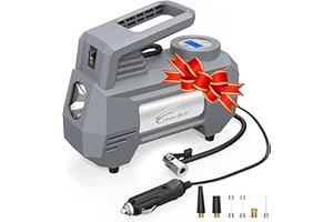 HAUSBELL SKEY Electric Air Pump Bicycle Portable Air Compressor 12 V 150 PSI Digital Mini Compressor with Automatic Shut-Off for Car, Bike, Motorcycle, Balls, etc. with Black Bag, Light grey
