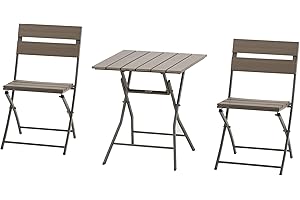 Outsunny Ensemble Bistro de Jardin 3 pièces Pliables Design Contemporain Table carrée et 2 chaises à Lattes métal époxy PE Aspect Bois
