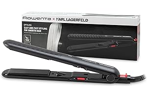 Rowenta x Karl Lagerfeld Extra Liss SF411L-Plancha de pelo con Recubrimiento de Keratina, Turmalina, pantalla LED, apagado autómatico, negro, 9 cm x 4.5 cm