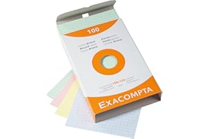 Exacompta - Réf. 13272E - Étui de 100 fiches bristol quadrillées 5x5 non perforées - format 100 x 150 mm - compatibles avec imprimante jet d'encre, laser et photocopieur - couleurs assorties