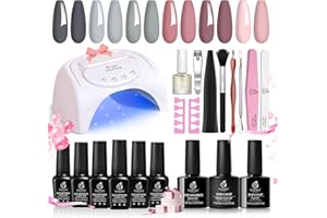 Beetles Gel Polish Nail Starter Kit 6 Colours Nail Salon Set with 48W Nail Lamp Gray Nude Pink Gel Nail Polish Starter Kit with Base Top Coat Nail Gel Polish Nail Art Manucure DIY Gift for Girls
