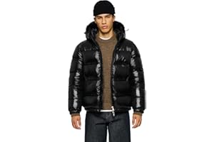 Burocs Glossy Puffer Jacket - Brown - Oversized Herrenjacke - verstellbare Kapuze - glänzendes Material - Innentasche