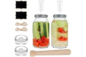 PEEXTBB Fermenteringsglas 2 st 2L, 64oz Kimchi Behållare med luftsluss och vikt, bred mun fermenteringsglas med träpropp, kef