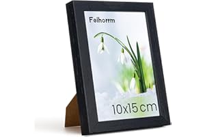 Feihorrm Bilderrahmen, 10x15 cm Fotorahmen aus Eiche, Mit gehärtetem Glas, Fotorahmen aus Massivholz, Geeignet für Wand- und Tischdisplays (Schwarz, 10x15 cm/ 1x)