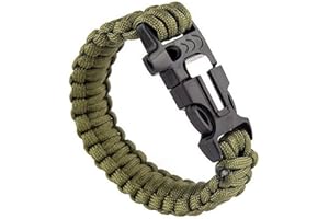 OUTLETISSIMO® BRACELET PARACORD 3 IN1 MILITAIRE FEU SIFFET SURVIVAL VERT ET103, 22.5 cm, Acrylonitrile butadiène styrène Nylon Pierre
