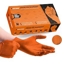 KMINA Gants Nitrile Diamanté Taille L - Lot De 50 Gants Jetables Résistants Orange Sans Latex