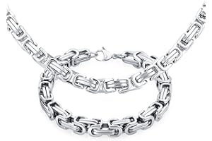 Bling Jewelry Bijoux De Motard Bracelet pour Homme À Maillons Byzantins Bicolores Mécanicien À Double Maillon en Acier Inoxydable Noir Argenté Ou Doré Lourd Et Flexible De 8,5 Ou 9 Pouces