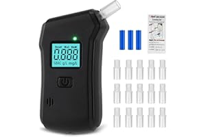 SIUHEN Alcoholimetro Homologado Alcolimetro Alcoholímetro Alcolimetros Homologados España Test Alcoholemia Etilometro Alcohol Portátil con Test de Alcohol en Saliva, 15 Boquillas, Pantalla LCD Digital