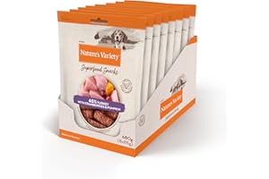 NATURE'S VARIETY Natures variety Superfood - Snacks para Perros Adultos con Pavo, arándanos Rojos y Calabaza 85g x 8