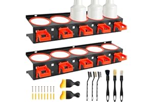 LIROPAU Lot de 2 supports de bombes pulvérisateurs avec crochet de suspension, 8 brosses de nettoyage de voiture, support de bombe avec 5 fentes de porte-canettes, support mural pour bombes aérosols