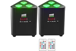 Erreyht RGBW Projecteur LED Par rechargeable batterie 4400 mAh, télécommande/contrôle DMX éclairage de scène sans fil avec indicateur de charge Lumière DJ pour fête Noël discothèque mariage (2 pièces)