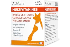 Aphicare - Vitalité - Complexe multivitaminés -Poudre 100 GR - Vitamines - Oligoéléments - Complément Alimentaire Chien et Chat - Fabriqué en France