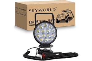 SKYWORLD 4 inch 42W Magnetic LED Work Light Bar, Cigarette Lighter Powered, Portable Off Road Driving Lights Fog Lamps Flood for Truck 4x4 Car Trailer Tractor Engineering Garage Camp