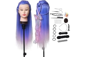 Hairdresser Training Head, DanseeMeibr Plus 26-28Inch Training Head 100% Fibra Sintetica Capelli per Praticare Stili di Capelli, Manichino Morbido Bambole Testa per Ragazze Stylist Parrucchiere