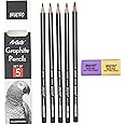 BRUSTRO Graphite Pencils |Set of 5 (2B, 4B, 6B, 8B, 10B),with ECO PVC Dust Free Erasers (2 Pcs)| Ideal for Fine Art Students,Adults, Drawing,Sketching,Mandala, Shading, Pencils For Beginners, Artists