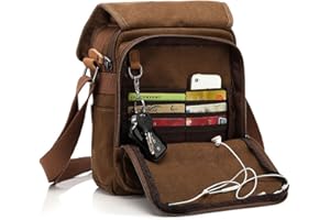 CHEREEKI Canvas Bag, Shoulder Bag Messenger Bag with Multiple Pockets (Hold 10 inch Tablet, iPad, Kindle)