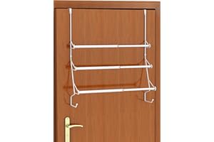 BOMCLAP Porte-Serviettes à 3 Barres au-Dessus de la Porte – Porte-Serviettes réglable sans perçage pour Salle de Bain – Barre de Serviette Suspendue en métal – Blanc