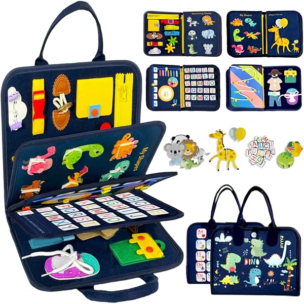 Qizfun Busy Board Montessori Jouet éducatif/de voyage, pour voiture, avion, cadeau pour les tout-petits garçon et fille de 1, 2, 3, 4 ans, rose