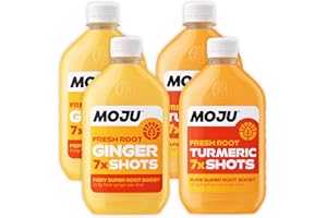 MOJU 2x Ginger, 2x Turmeric Dosing Bottles (4 x 420ml), Morning Wake Up/Afternoon Lift, Whole Ingredients, Nothing Artificial, Vegan, Ginger Shots
