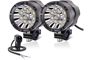 YnGia Motorcycle Fog Lights Universal Led Auxiliary Lights with Waterproof Switch, White Motorcycle Spotlights DRL Driving Light, 2PCS Led Lights for Motorbike Bike ATV Scooters Truck Car Boat