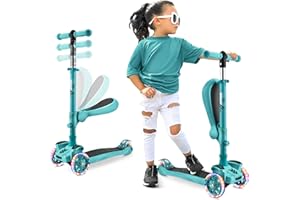 Hurtle Kinderscooter mit Klapp- & Abnehmbarem Sitz – Roller für Kinder mit Großen Rädern & LED-Lichtern – Cityroller mit 4 Höhenoptionen ab 2 Jahren – Stabiler 3-Rad Roller Indoor & Outdoor max. 60 kg