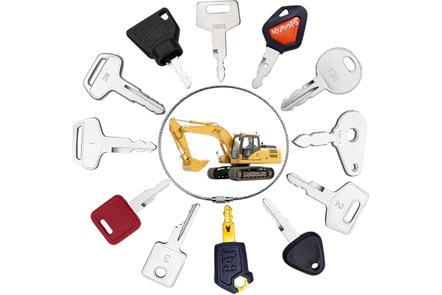 12 Pcs Dumper Keys, Ignition starter Key Set, Construction Universal Ignition Starter Switch Spare Key Set for Agricultural and Excavator Machinery Dump Truck Digger Tractor Bulldozers Excavator Doze