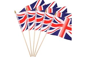 JUNEBRUSHS 20 Pcs British Flag, British Union Jack Stick Flag 14x21cm Mini Handheld Flags Pocket National Flags 2024 Decorations (British Flags)