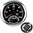 MOTER Meter RACING 85mm 3-3/8" Universal GPS Speedometer with Tachometer 120 MPH 8000 RPM Black Dial For Car Truck ATV UTV High Beam Turn Signal Mileage 9-32V LED Backlit GPS Sensor Included