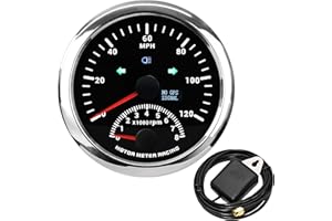MOTOR METER RACING W Pro 85mm (3-3/8") 2in1 GPS Speedometer & Rev Counter - 120 MPH, 8000 RPM, Indicator Light - Black Dial White LED - For Car Motorcycle Truck Marine