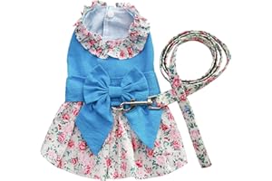 Petyoung Floral Ropa Gato Collar con Perro Pequeño Gato Vestido de Princesa Cachorro Falda Vestido de Perro Ropa con Correa