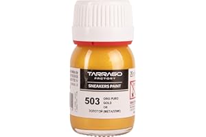 Tarrago | Vernice per Sneakers 25 ml con Pennello e Spugna | Colori metallizzati | Vernice per sneakers e scarpe sportive in pelle, pelle sintetica e tela (oro puro 503)