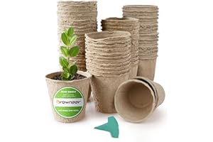 GROWNEER 60 Packs Plant Pots 3 Inches Plant Starters Seedling Pot with 15 Pcs Plant Labels, Biodegradable Herb Seed Starter Pots Kits, Garden Germination Nursery Pot, Outdoor, Brown