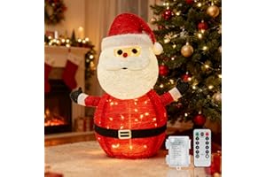 Aigostar Santa Claus Christmas Decoration with Battery Box, Warm White, with Remote Control, 8 Light Modes, 70 cm, 50 LEDs, Foldable, Timer, IP44 for Indoor and Outdoor Use, Winter Decoration