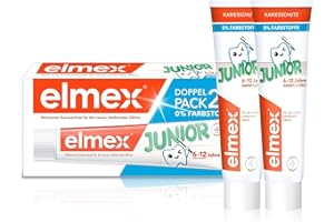 ‎ELMEX elmex Zahnpasta Junior 6-12 Jahre 2x75ml – medizinische Zahnreinigung mit 1400 ppm Fluoridgehalt für hochwirksamen Kariesschutz – stärkt die neuen, bleibenden Zähne