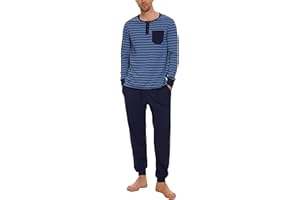 Leversic Pijama Invierno Hombre Manga Larga Conjunto de Pijama Algodón Camisetas Henley con Pantalones de Pijama de Cuerpo Entero