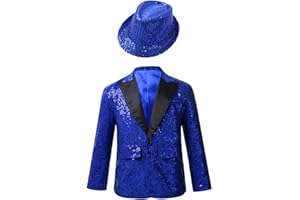 inlzdz Kids Boys Shiny Sequins Lapel Jacket Coat Glitter Blazer Tuxedo Banquet Dance Wedding Party Fancy Costumes