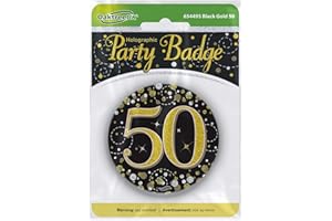 OakTree 3" Badge 50th Birthday Sparkling Fizz Black Gold Holographic
