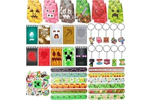 HYZMSZA Miner Videospiel Party Mitgebsel, Videospiel Spiel Party Mitgebsel Set mit Videospiel Geschenktüten Notizbuch Schlüsselanhänger Armband Aufkleber, Miner Kindergeburtstag Mitgebsel Deko