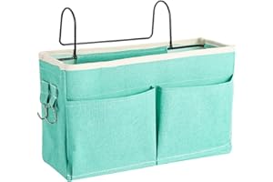 HNJKJEU Bett Organizer Bett Tasche mit Darhthaken Hängetasche Hochbett Aufbewahrungstasche für Buch, Magazin, Handy, Kopfhörer Bett Aufbewahrung (Frisches Grün)
