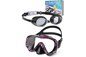 VOSOIR Occhialini Nuoto Adulti, Maschera Snorkeling Grandangolare a 180°, Maschera Subacquea Adulti in Vetro Temperato, Occhialini Nuoto a Prova di Perdite con Copertura