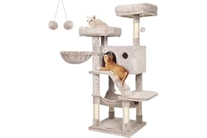 Feandrea Kratzbaum groß, Katzenbaum mit weichem Bezug, für große Katzen, Ombré-Braun-Weiß PCT162M01