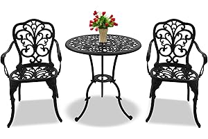 Centurion Supports BANGUI Garden & Patio Table & 2 Chairs Cast Aluminium Bistro Set - Black