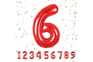 PARTYHAUSY Number 6 Balloons 6,Red 6 Balloon 40 Inch Giant Helium Foil Number Balloons for Boys Girls Party Decor Birthday Anniversary Graduation Party Decorations Supplies