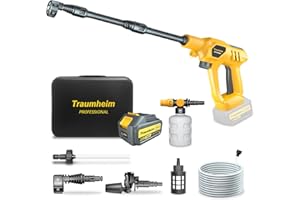 Traumheim Nettoyeur Haute Pression sans Fil, Moteur sans Balais, 3 Vitesses, Max. 120 Bar, Buse Réglable 6 en 1, 4000mAh Batterie, Pistolet Haute Pression sur Batterie Portable, pour Terrasse, Jardin